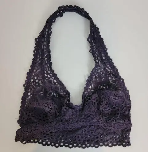 Aerie  Women's Bra XS Purple Bralette Lace Crochet Eyelet Halter Racerback