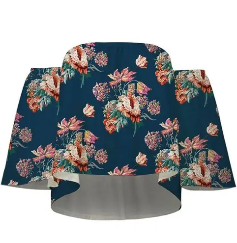 Navy Blue Floral Off The Shoulder Flowy Chiffon Top Size M