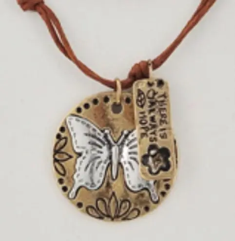 Antique Gold Tone Butterfly & Flower Necklace & Earring Set Brown