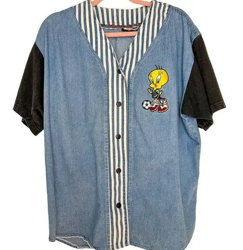 Looney Tunes Vintage  Tweety Denim Soccer Jersey Short Sleeve