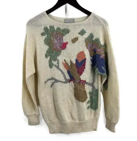 Nannell Vintage Cream Metallic Thread Floral Pullover Sweater Med/Large (est)