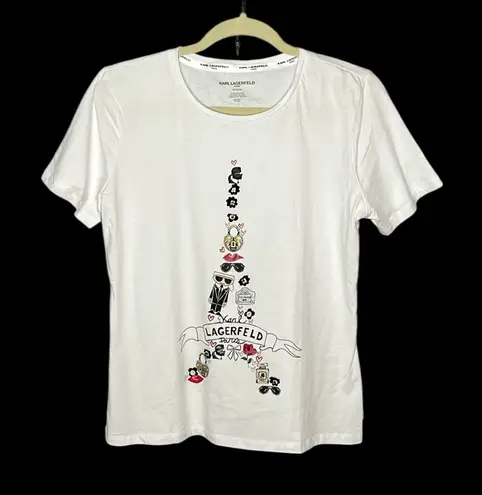 Karl Lagerfeld White Tee with Graphic Design Size Small