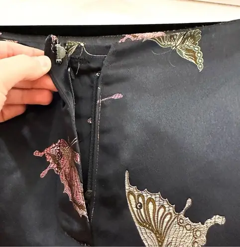 Vintage Black Satin Butterfly Embroidered Beaded Fringe high Waist Pant Size 6