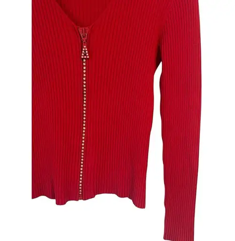 Radzoli Blouse Womens Size S Vintage Red Full Zip Ribbed Long Sleeve Sweater Top