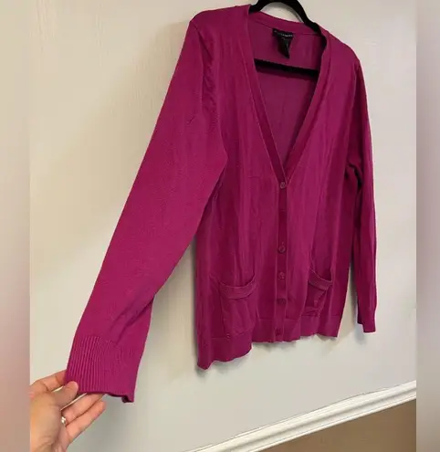 Grace Elements Magenta V-neck Enamel Button Long Sleeve Cardigan Academia Business Casual XXL