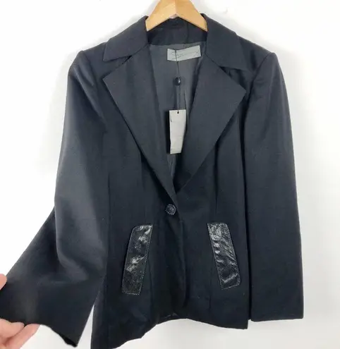 Genny Black Blazer with Snakeskin Texture Leather Size 14