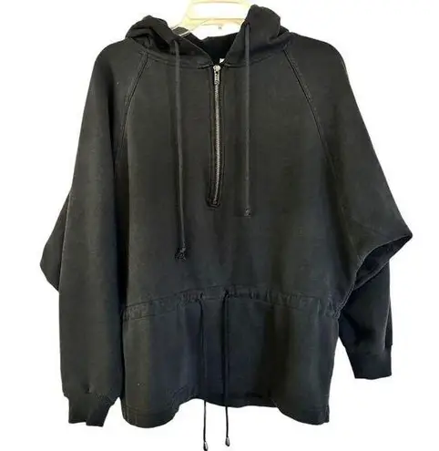 THE BODY CO WOMEN'S 1/2 ZIP LONG SLEEVE HOODED SWEATSHIRT Dark Gray MEDIUM M