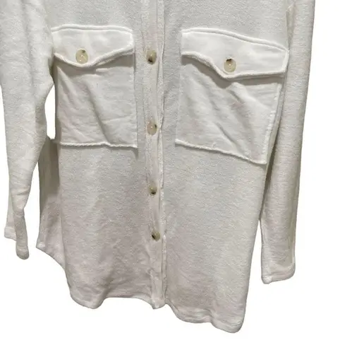 BUCKETLIST Terry Cloth Button Up Shirt Jacket shacket white Size Small