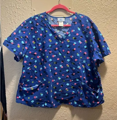 Sb Scrubs Blue With Polka Dots Scrub Top Woman’s Size 2X