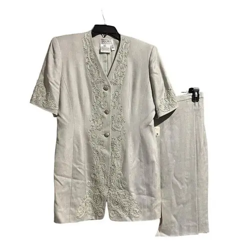 Badgley Mischka NWT Vintage Sz 8 Dress Suit Skirt Jacquard Deadstock Green #O6-8