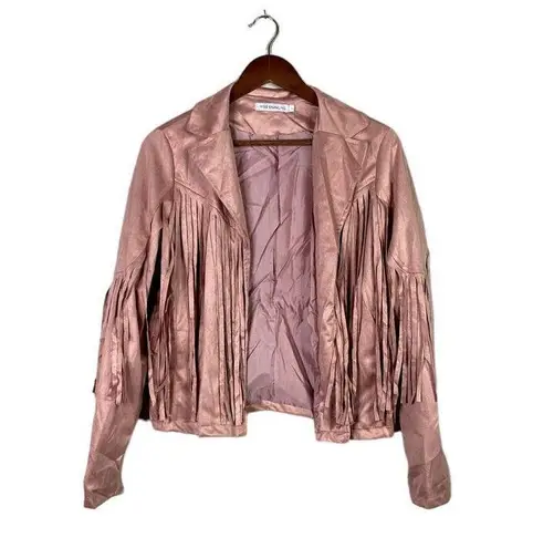 NEW! Western Fringe Soft Faux Suede Open Style Lined Jacket Coat L Dusty Rose Size L