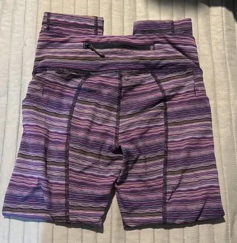 Lululemon Pace Rival Crop Space Dye Twist Leggings 4 Purple Stripe Pockets EUC