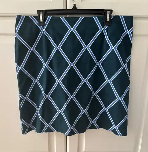 Melly M Women's Skirt Size 12 Green Blue White Geometric Diamond Pattern