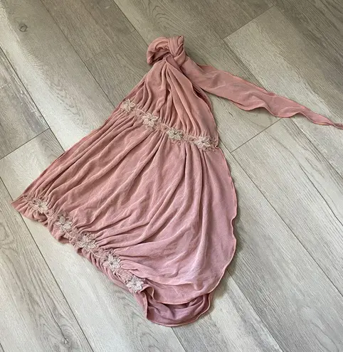 Draped Tie Skirt floral applique mini womens Pink (one size) swim festival boho Size undefined