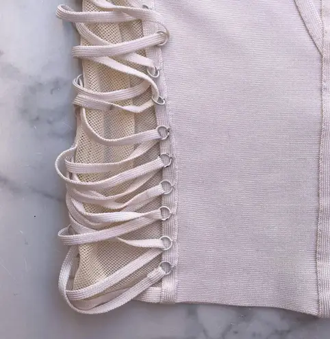 Herve Leger women’s side lace-up elbow sleeve dress in off-white size small S