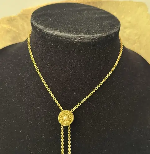 Vintage Gold Adjustable Slider Compass Drop Lariat Necklace