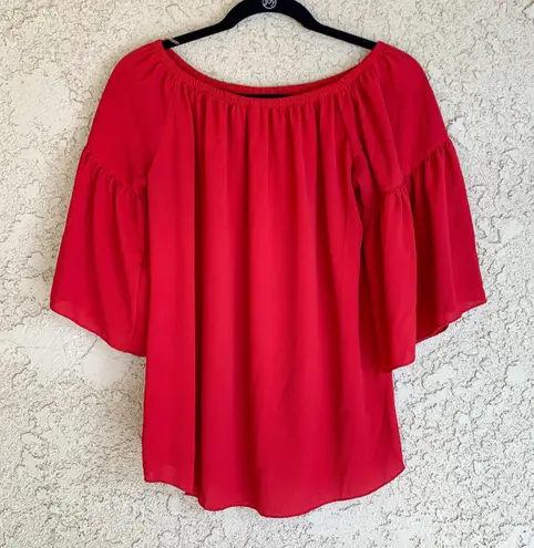 Tyche Red Off the Shoulder Flowy Sleeve Top