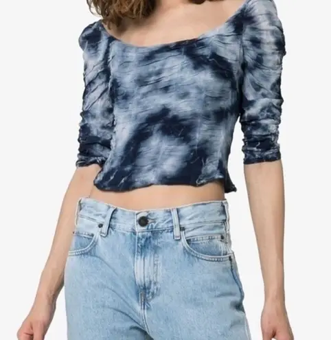 Miaou Tie Dye Blue & White Madeline Crop Top Boned Bodice Corset Bustier sz L Size L