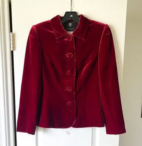 Stewart Parvin Velvet Button Jacket Red Silk Blend Tailored Size Small EUC