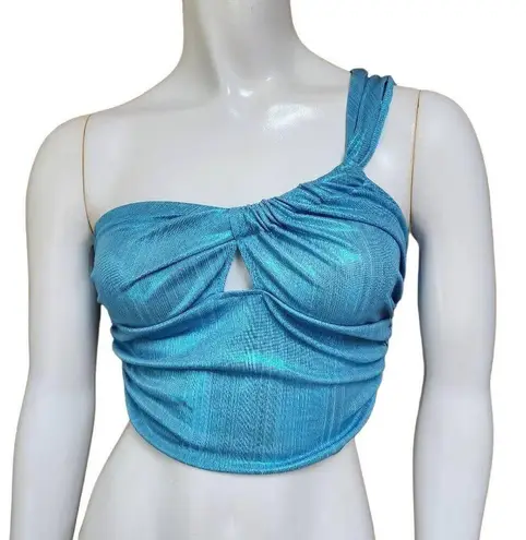 SheIn  Blue Shimmery One Shoulder Cropped Top (XS)