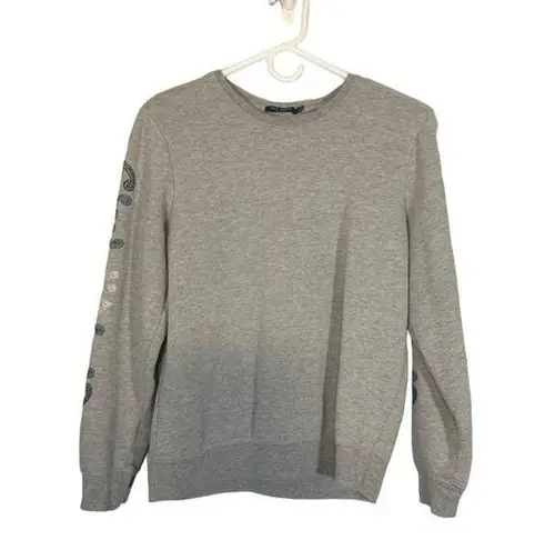 Max jeans Gray Embroidered Long Sleeve Casual Pullover Sweatshirt Women Sz S