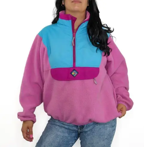 Woolrich The 1980s Vintage Pastel Pink Blue Colorblock Fleece Pullover Medium