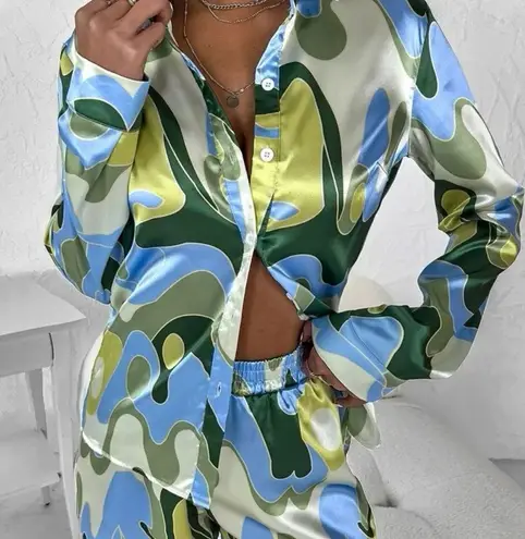 satin top and shorts