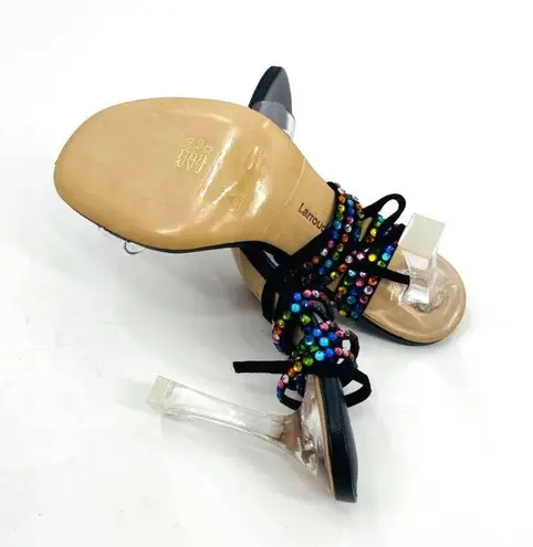 Larroude Disco Gloria NEW Mermaidcore Fairy Whimsy Ankle Wrap Heel Open Toe 37.5 Black Size 7