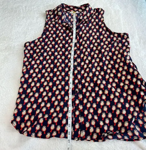 Halo Sleeveless Top Womens Size L Navy Birds Print Cute Preppy Indie Casual Chic Blue Size L