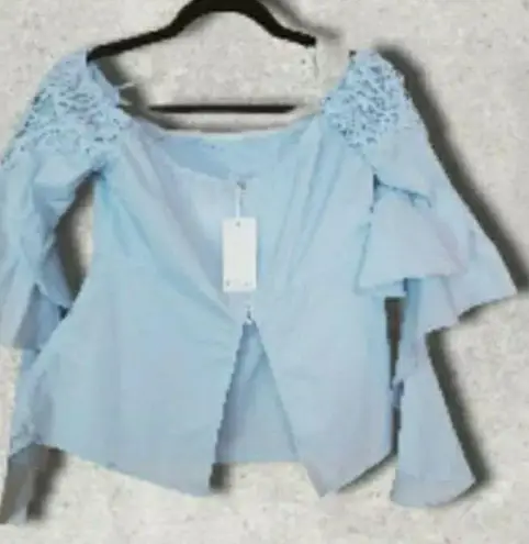Lulumari COPY - Anthro. brand- blue lace embroidered off shoulder flutter top ✨🎀…