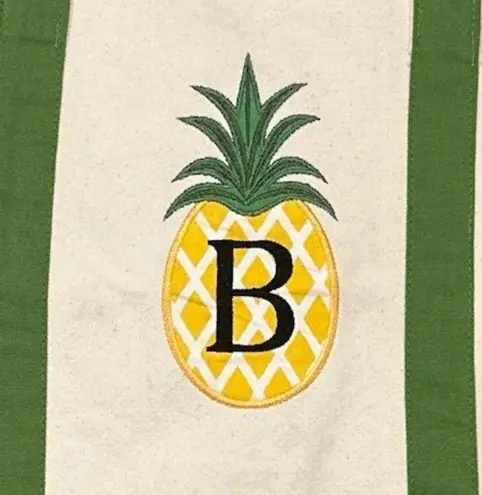 None CANVAS PINEAPPLE BEIGE GREEN TRIM SHOPPING BEACH VACATION B TOTE