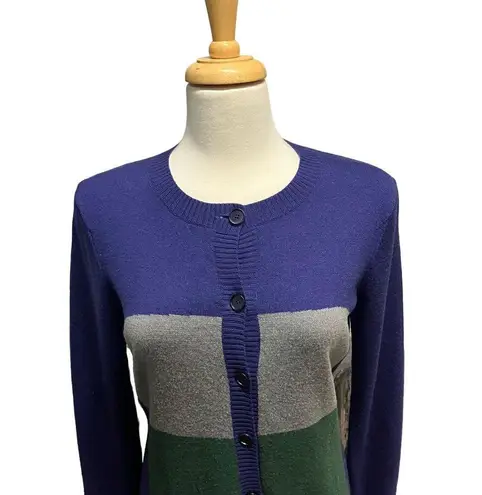 Ports 1961 Sweater Dress Cardigan Tunic Sz L Merino Wool Navy Colorblock Classic Blue Size L