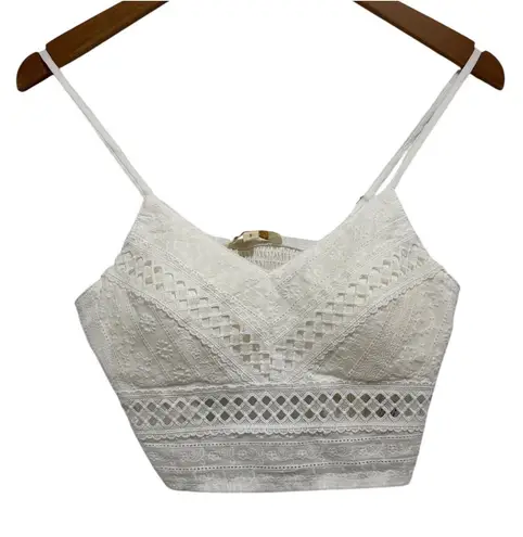Rebellion White Cotton Crochet Lace Boho Crop Top Camisole Size S Festival