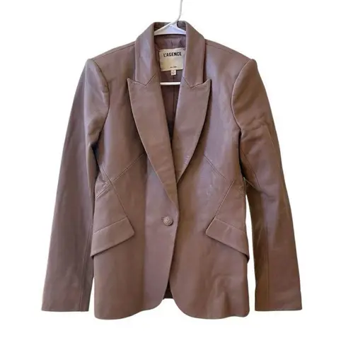 L'Agence L’AGENCE Chamberlain Single Breasted Leather Blazer in Chantarelle Sz 4