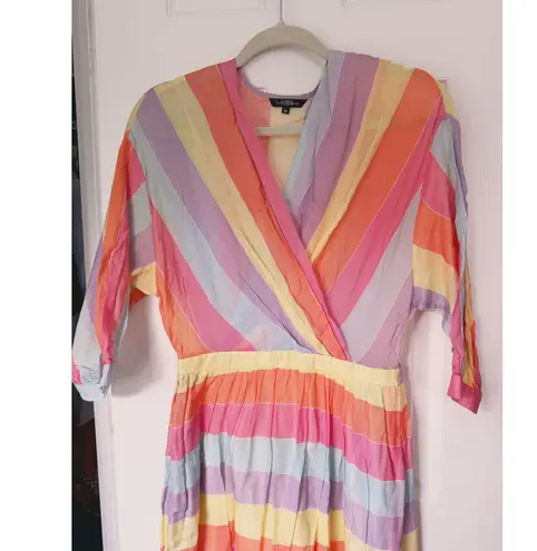 Tara Jarmon Rainbow Stripe Midi Dress Small Dopamine Dressing Parisian Pastel Pink