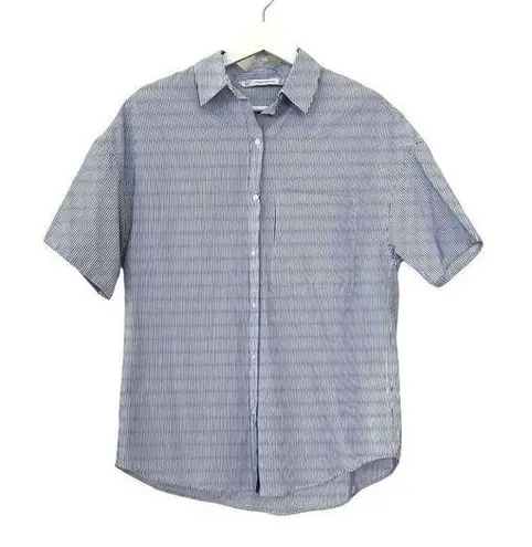 ZARA  Blue Short Sleeve Pinstripe Button Down Shirt Size XS