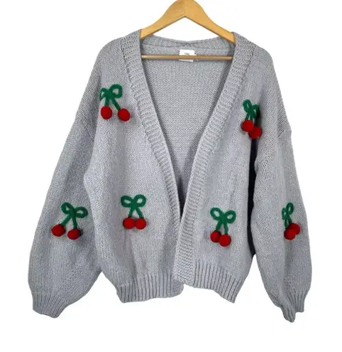 Ivy Luna Lagen Look Cottage core Oversized knit cardigan 3D Cherry Size Medium
