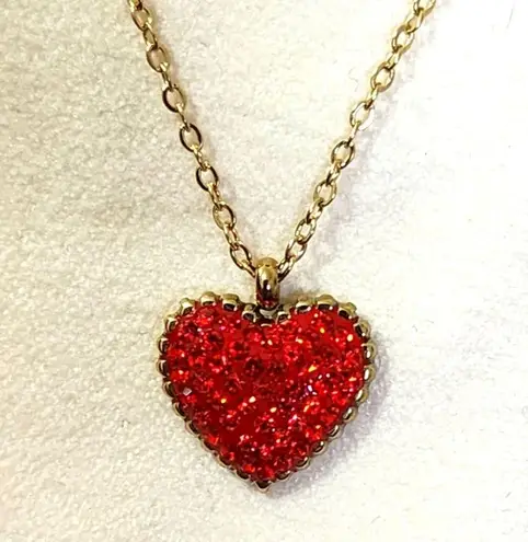 Minimalist 18k Gold Plated Steel Red Crystal Heart Pendant with Chain New