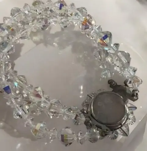 Vintage Aurora Borealis Crystal Bead Bracelet 1950s Old Hollywood Glam