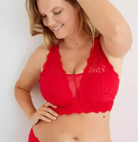 Aerie American Eagle  Eyelash Lace Racerback Bralette Red Size Small NWT