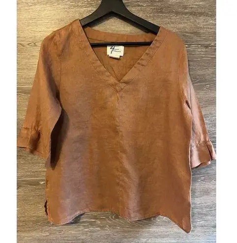 Andrea Jovine 100% linen top shirt smock clay brown Small Blouse Langenlook