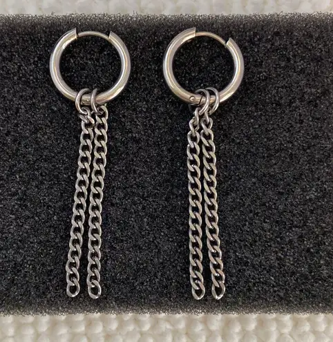 Stainless Steel Tassel Chain Dangle Drop Earrings for Men Women Silver