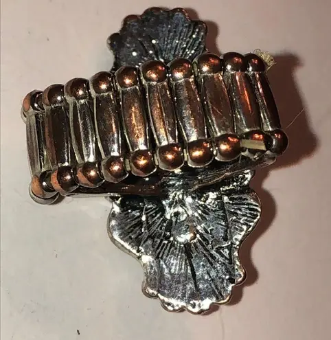 Adjustable Silver Tone Faux Tan Stone Boho Wide Chunky Statement Ring