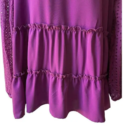 Grace Karin NWT  Long Sleeve Tiered Top Tunic Eyelet Puff Sleeve Purple Women 18