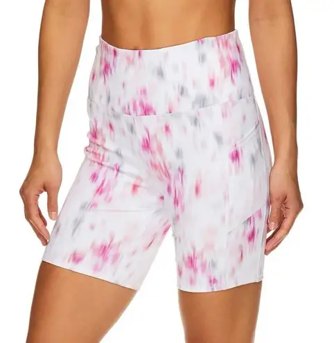 Gaiam Women’s Om Tie Dye High Waisted Bike Shorts in White/Pink Size XS