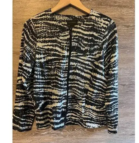 Investments Office Career Zebra Jacket Sz Small Elegant Zipper Timeless Classic