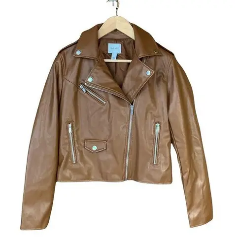 Nine West  Women's Jacket Sz S Brown Moto Faux Leather Coat