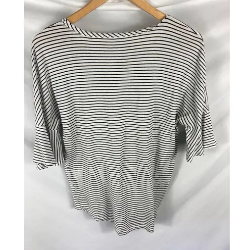 CAbi  Skipper Tee Flutter Sleeve Stripe Tshirt Black White Size Small #5558