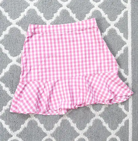 Parisian High Waisted Pink Mini Skirt With Ruffle Hem