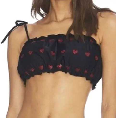 Beach Riot  Bikini Top Womens Small Black Red Clara Sparkle Heart Swim Top Beach